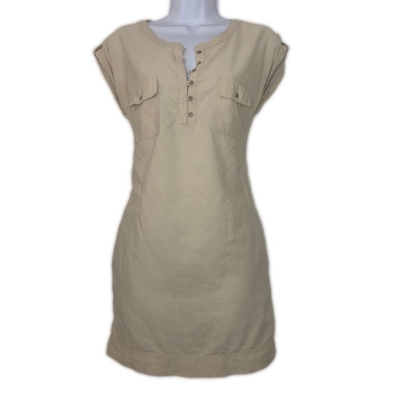 Mango Cargo Boho Chic Short Sleeve Shirt Dress Button-Up Front with Pockets XXS - Picture 2 of 8